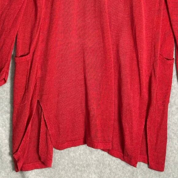 J Jill Sz S Long Open Front Semi Sheer Linen Rayon Knit Cardigan Sweater Pockets - Picture 10 of 11